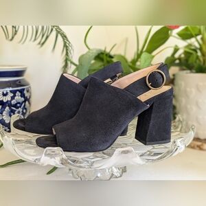Sole Society Junia Navy Suede Leather Women's 7 Square Heel Mule Slingback